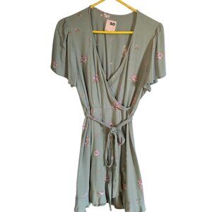 EUC SO Floral Low V-Neck Faux Wrap Dress